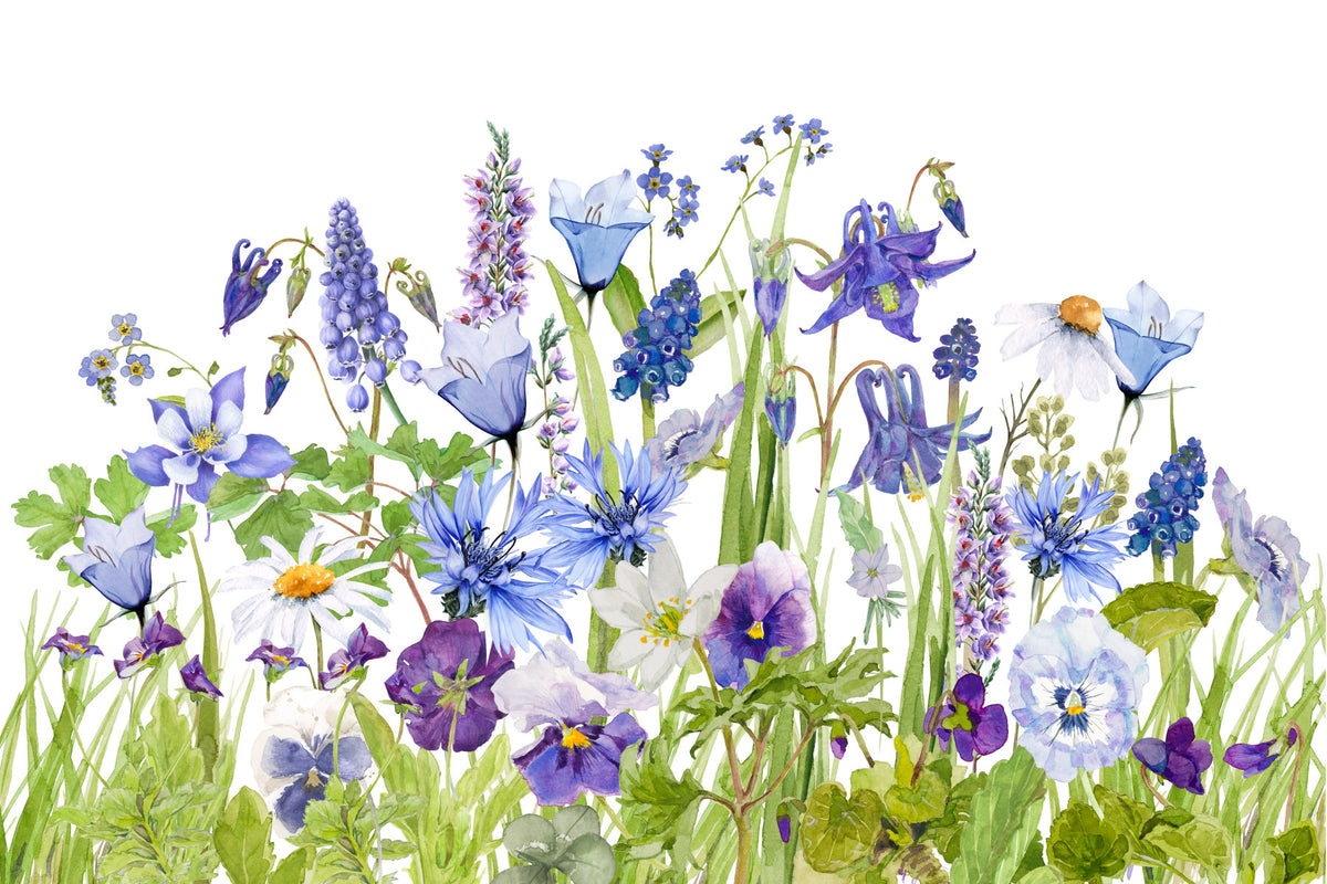 Blue Watercolor Wildflower Meadow Wall Mural in your room