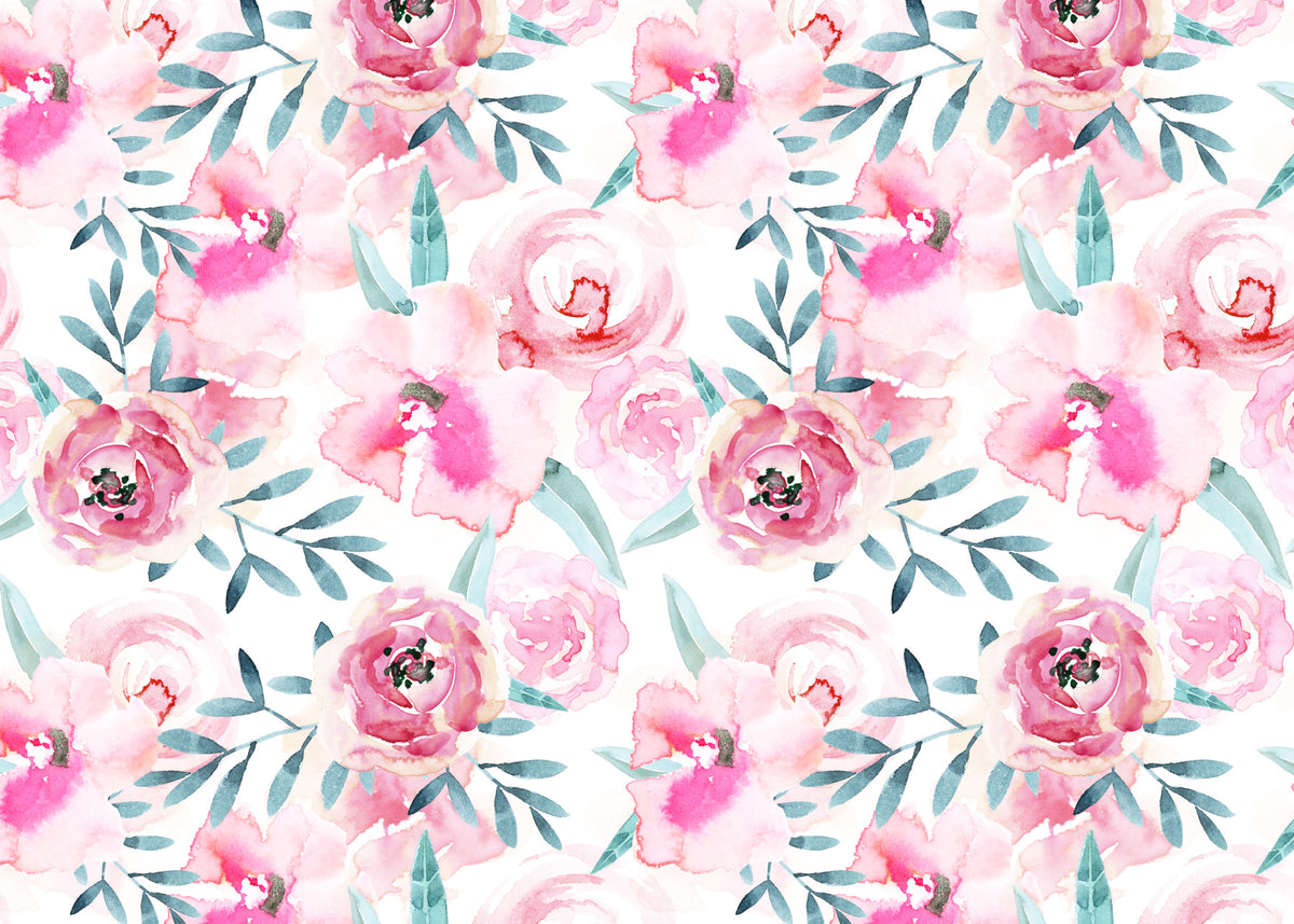 Rosy Watercolor Blooms Wall Mural in your room