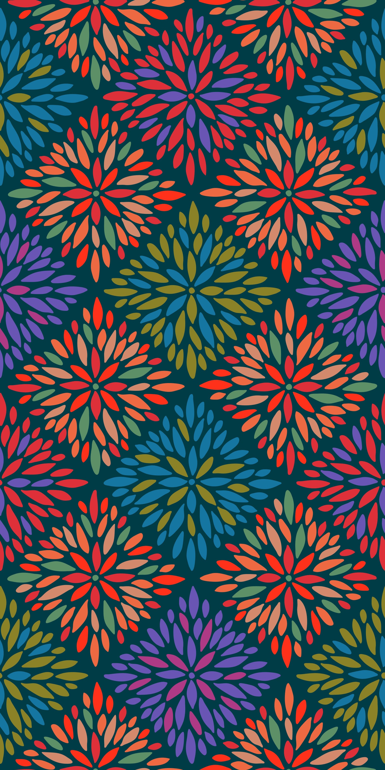Dahlia Diamonds Bohemian Floral Damask Tiles Bright Jewel Tones on Dark Teal  Wallpaper⁠ in your room