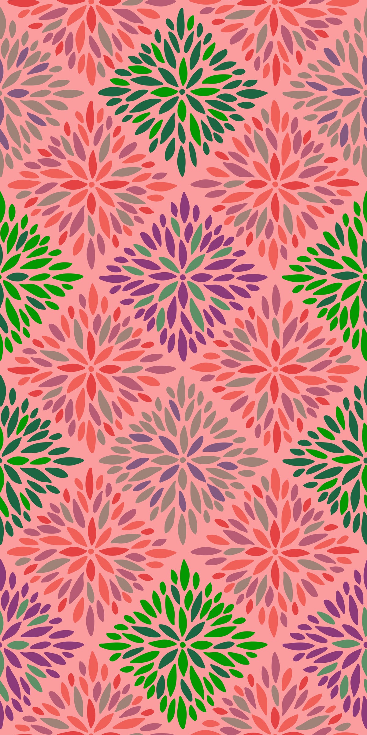 Dahlia Diamonds Bohemian Floral Damask Tiles Palazzo Pink and Green Wallpaper⁠ in your room