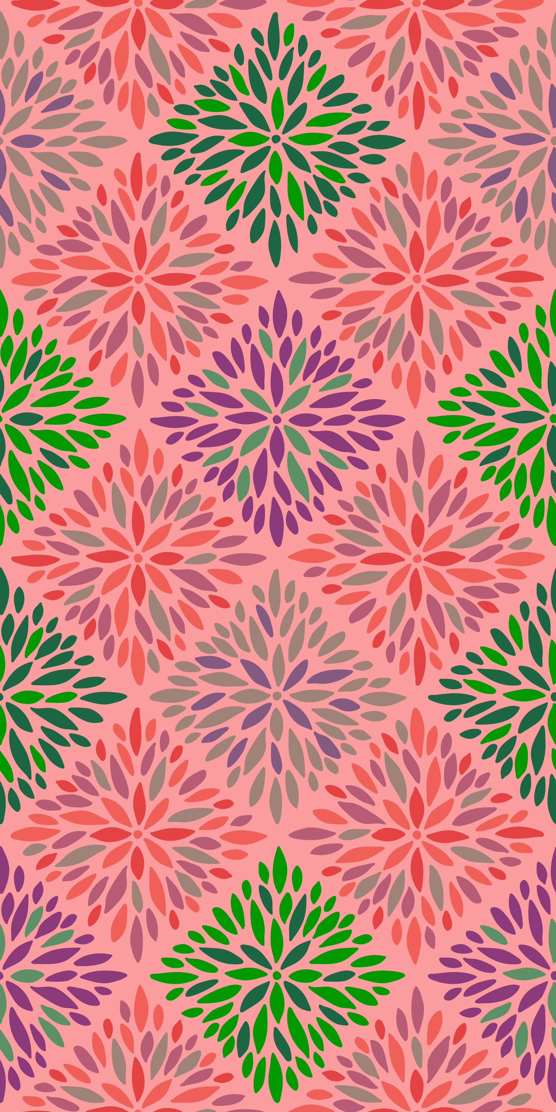 Dahlia Diamonds Bohemian Floral Damask Tiles Palazzo Pink and Green Wallpaper⁠ in your room — zoomed