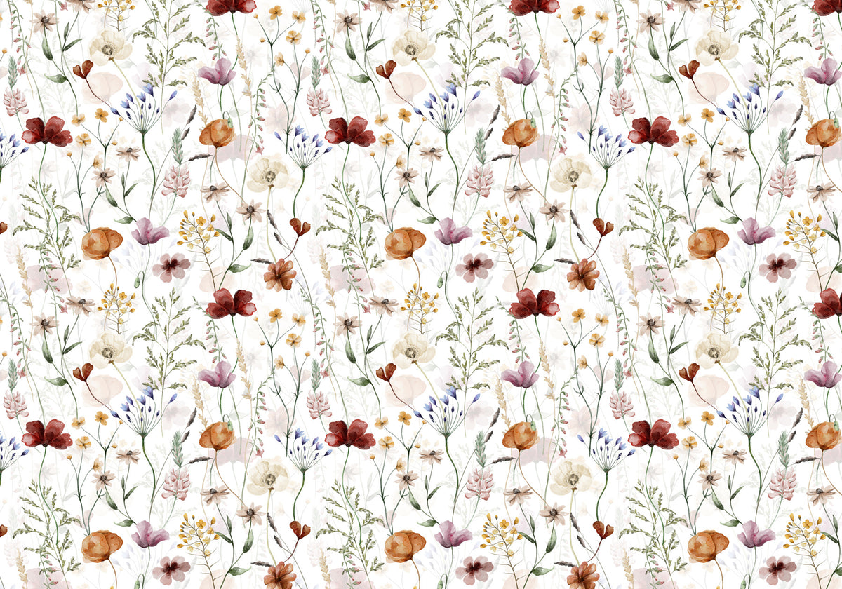 Scandinavian Wildflowers Watercolor Meadow for Kidsroom Wall Mural in your room — zoomed