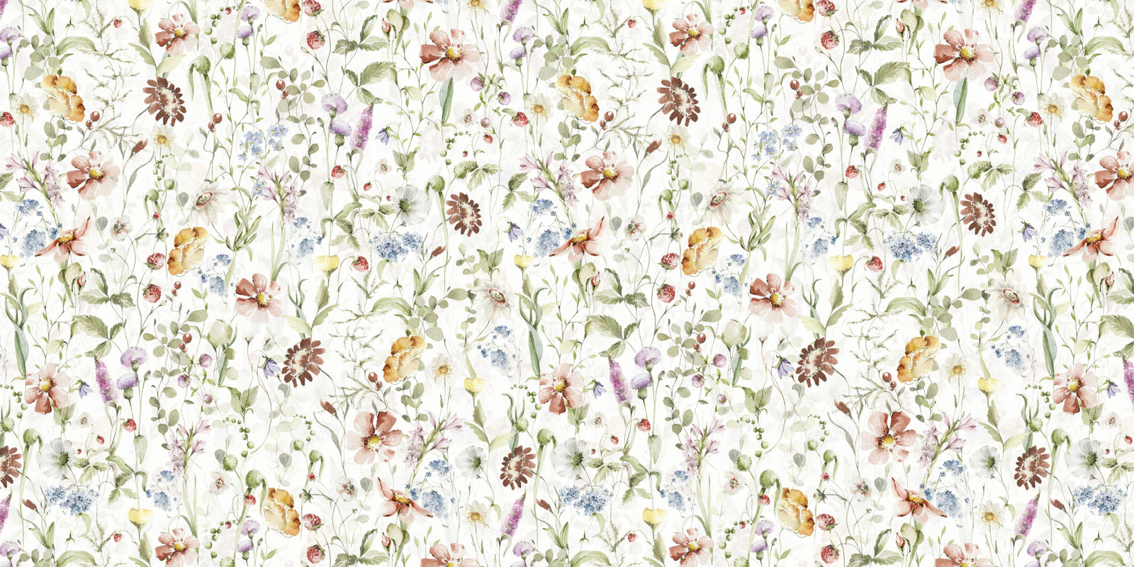Scandinavian Watercolor Wildflower Meadow with Soft Pastels Wall Mural