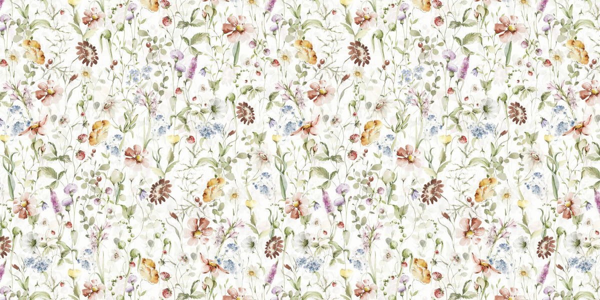 Scandinavian Watercolor Wildflower Meadow with Soft Pastels Wall Mural