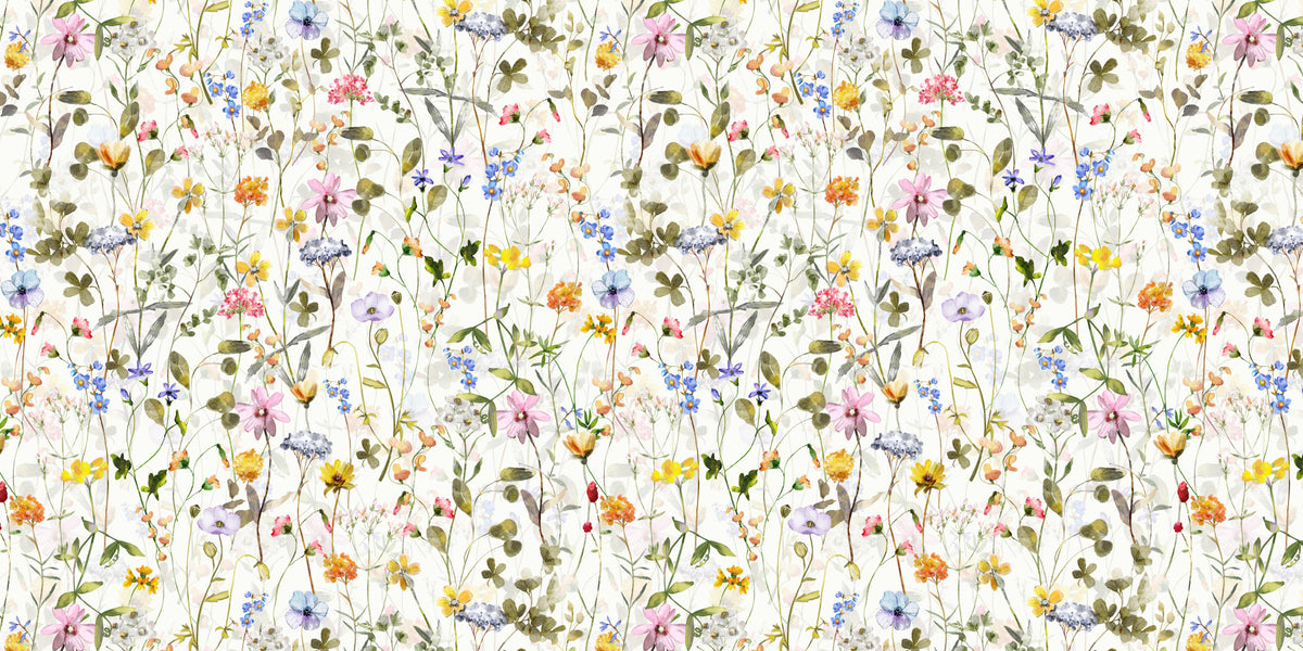 Scandinavian Watercolor Wildflowers Meadow with Colorful Blooms Wall Mural