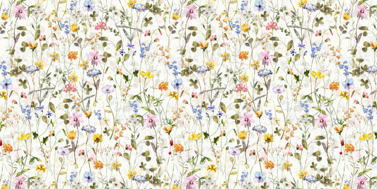 Scandinavian Watercolor Wildflowers Meadow with Colorful Blooms Wall Mural