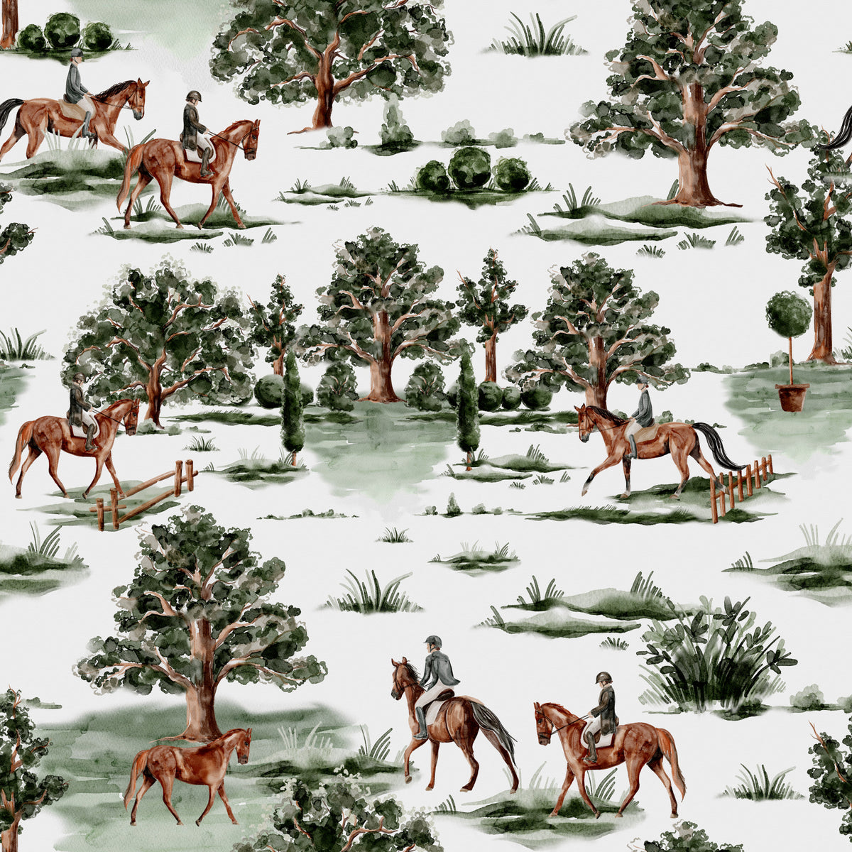 British countryside horses and riders in green landscape Wallpaper⁠ in your room