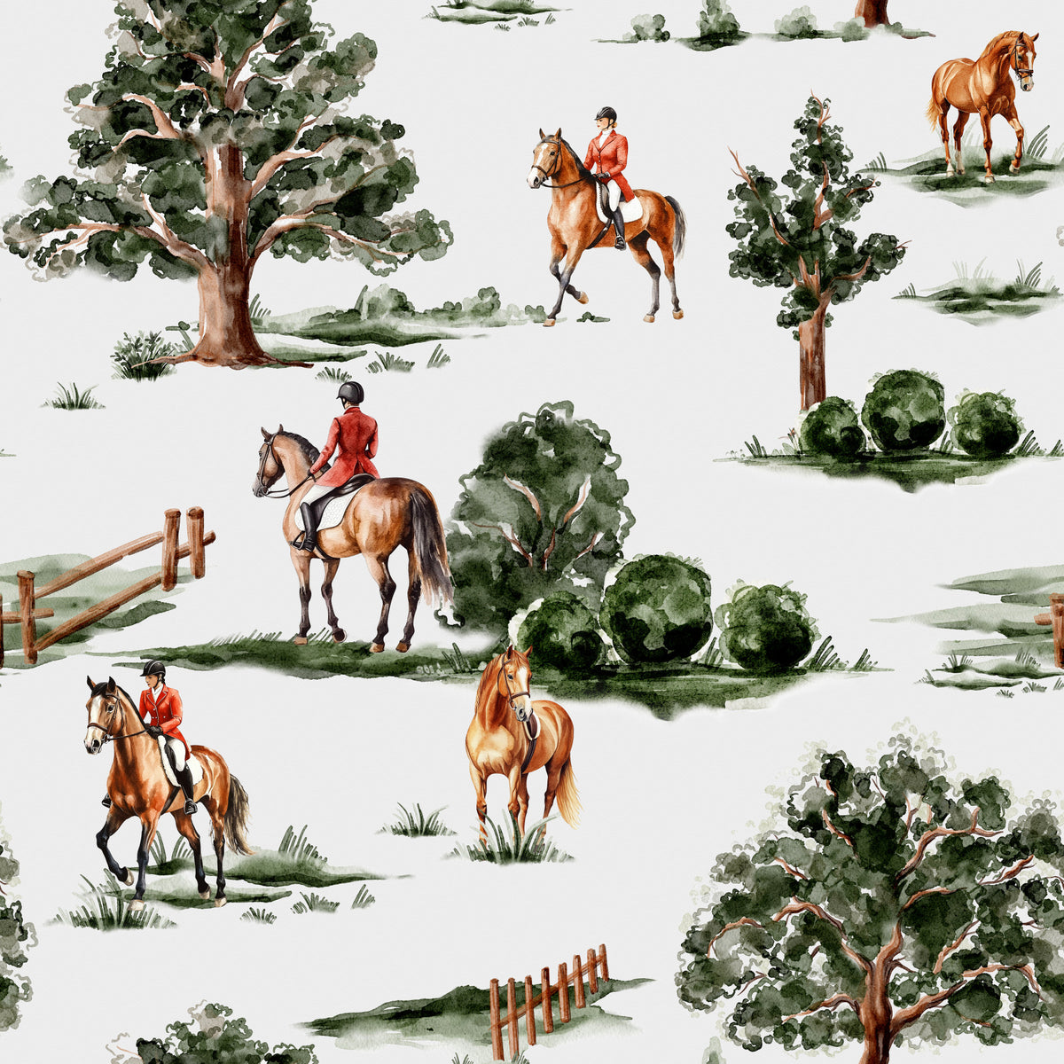 Equestrian riders in hunting attire with British horses Wallpaper⁠ in your room
