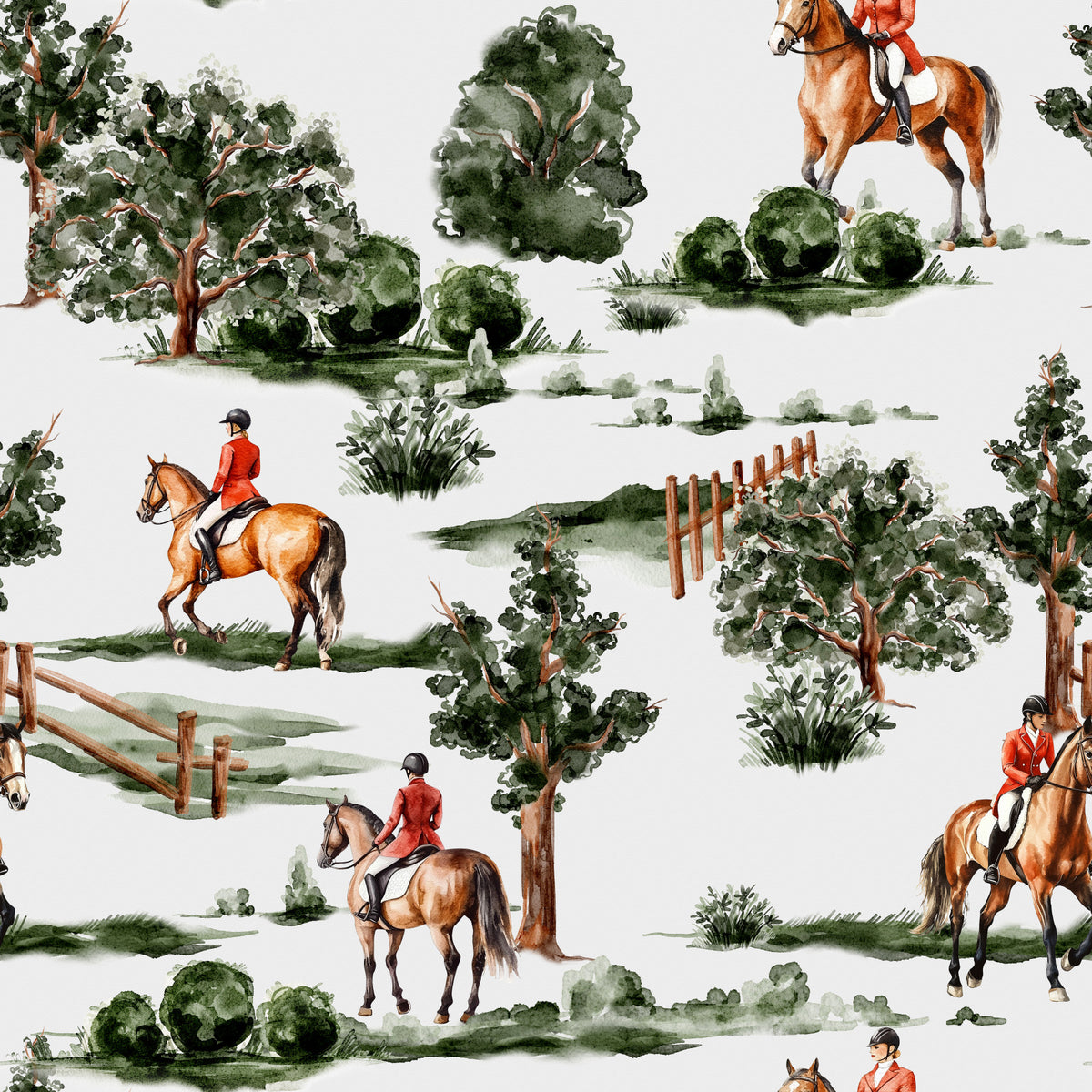 British hunting riders on horseback in lush countryside Wallpaper⁠ in your room