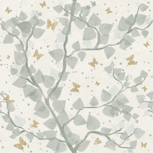 Baby Blue and Gold Butterflies Tree Wallpaper⁠