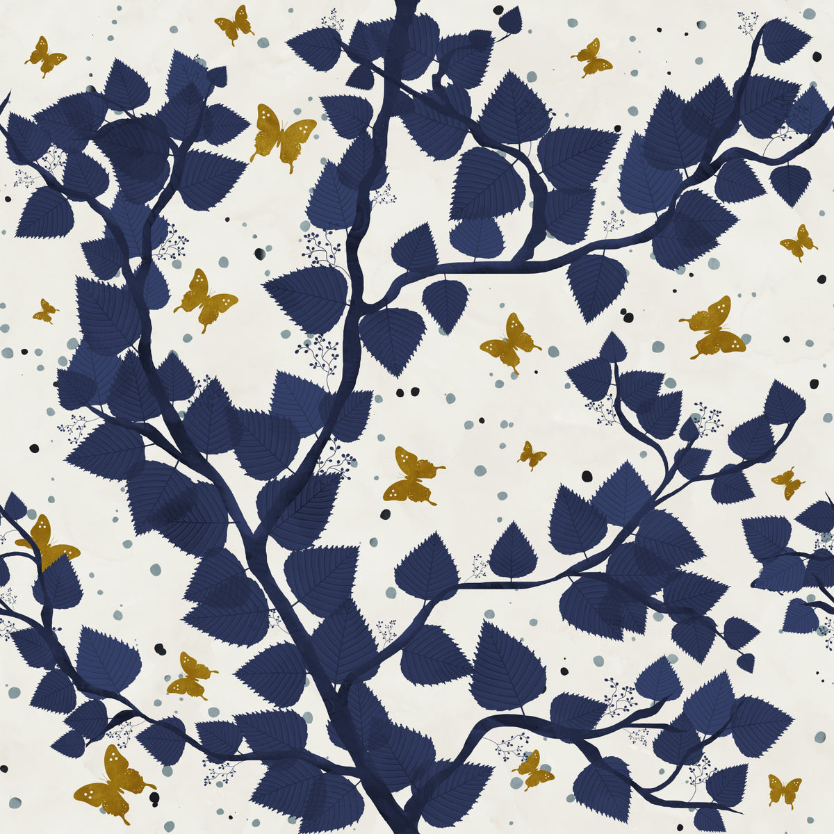 Gold and Deep Blue Butterflies Tree Wallpaper⁠ in your room — zoomed