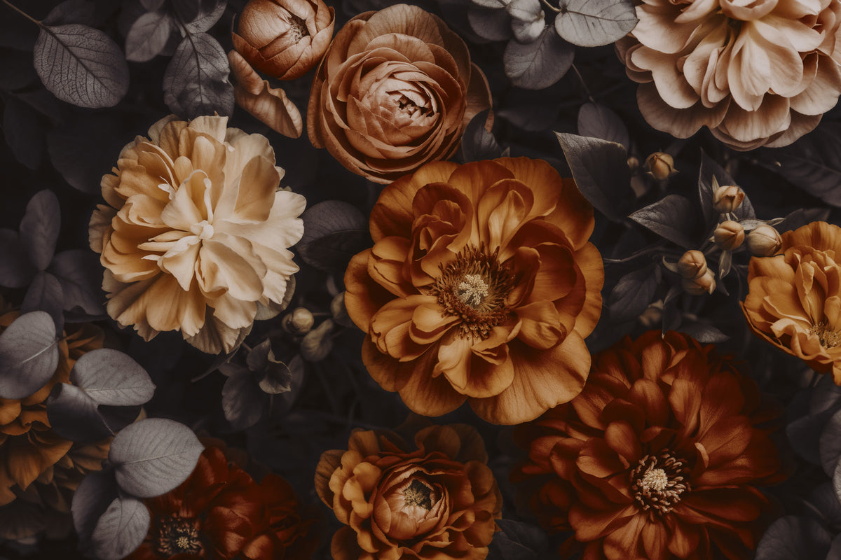 Rich Earthy Amber Autumn Blossoms Wall Mural