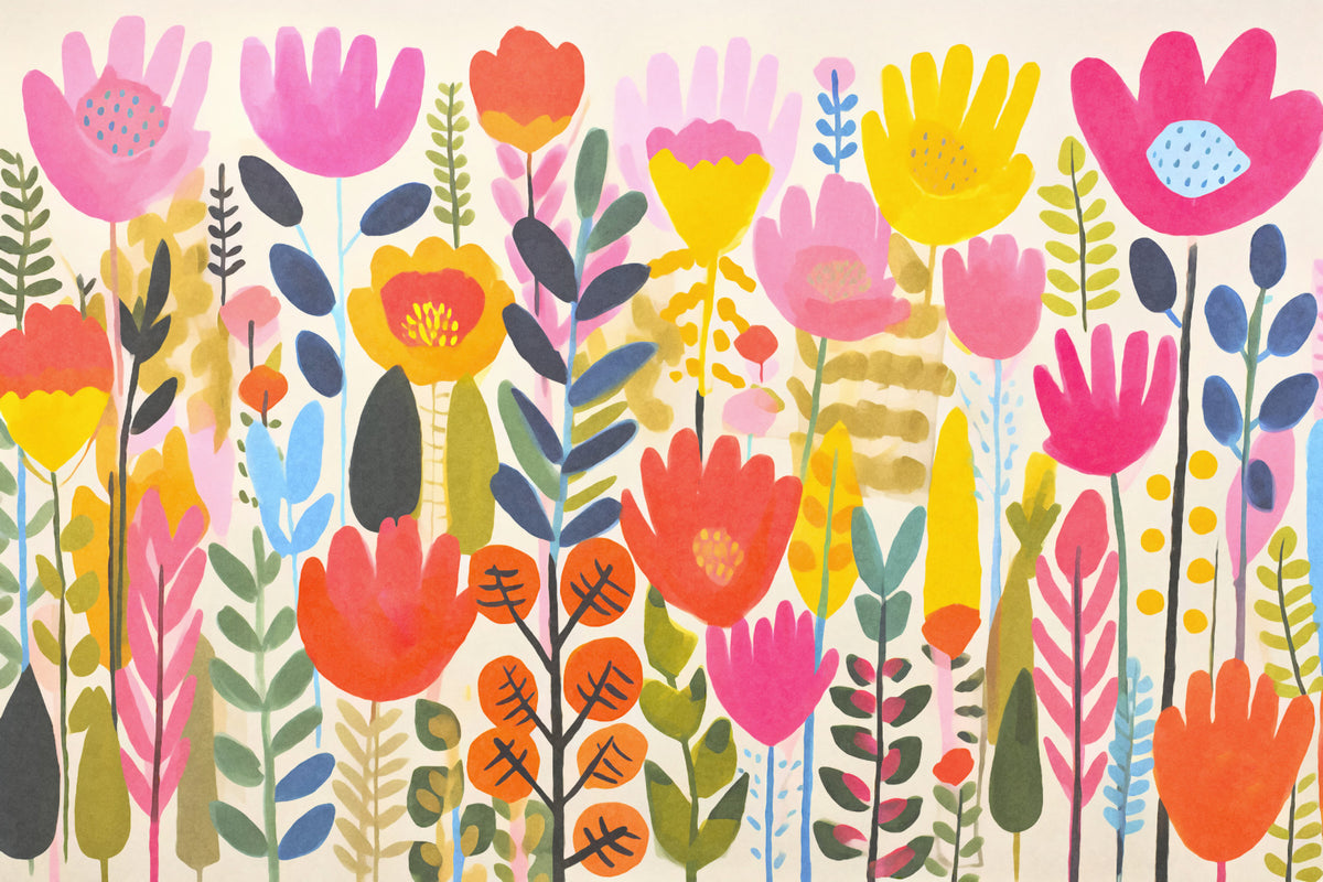 Groovy Summer Flower Meadow Wall Mural in your room