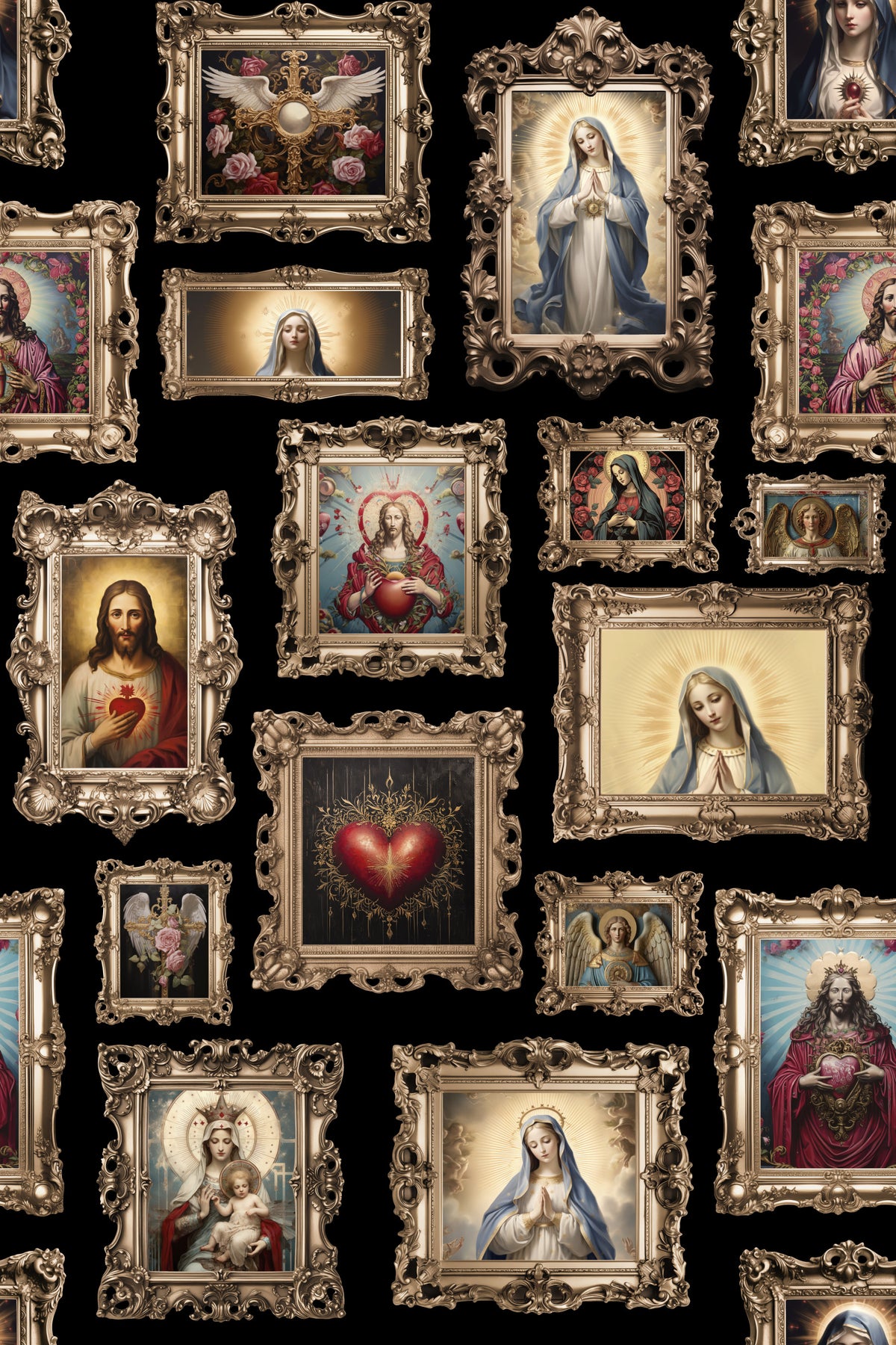 Heavenly Baroque Iconic Holy Frames Black Wallpaper⁠ in your room