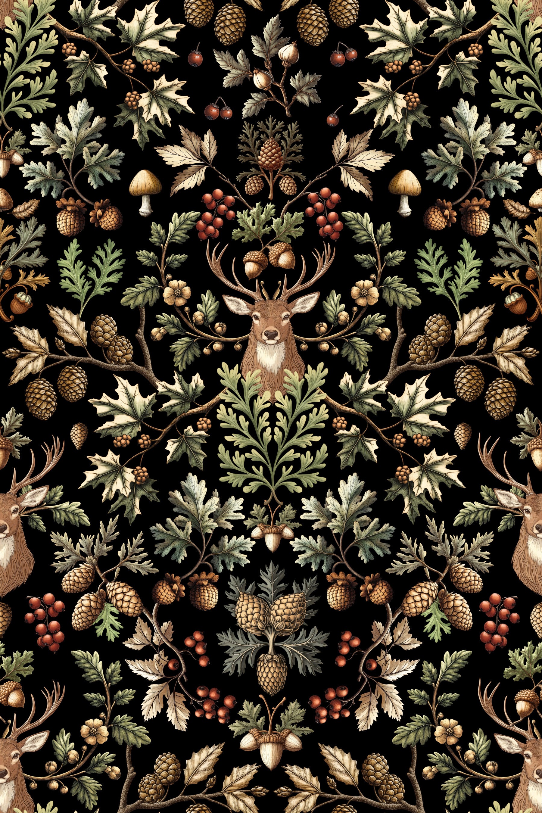 William Morris Vintage Woodland Black Wallpaper⁠ in your room — zoomed