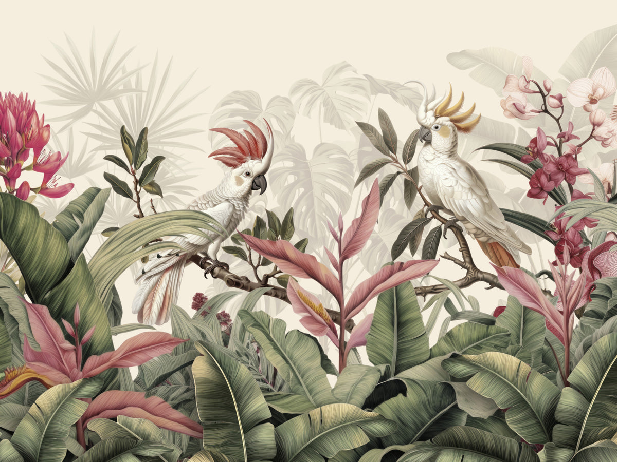 Tropical Cockatoo Birds Forgotten Paradise Wall Mural in your room
