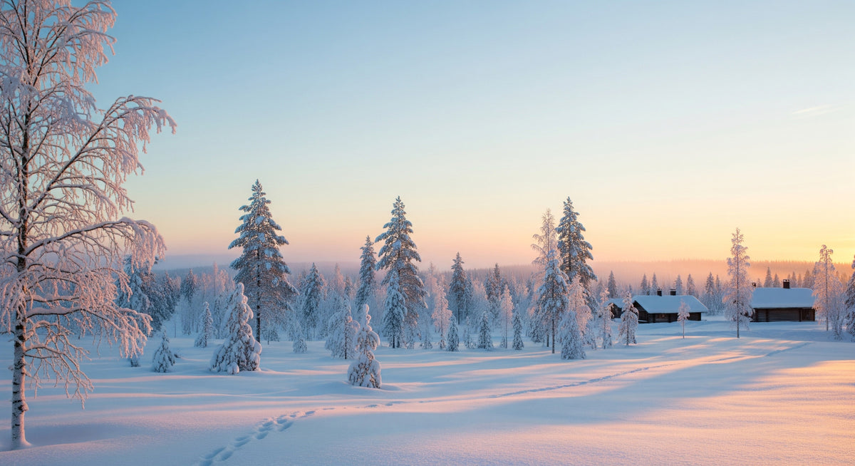 Snowy Forest Sunrise Wall Mural in your room