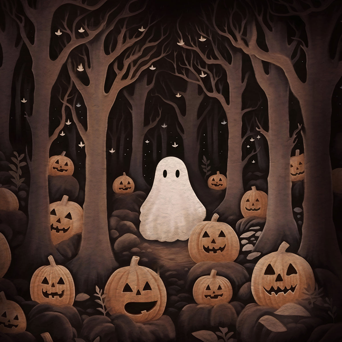 Pumpkins Ghost Wall Mural in your room — zoomed