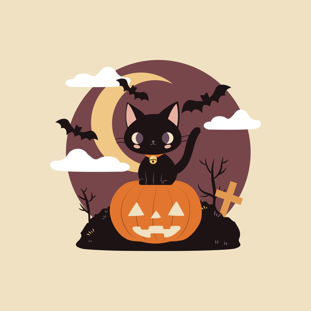 Spooky Black Cat on a Pumpkin Wall Mural in your room