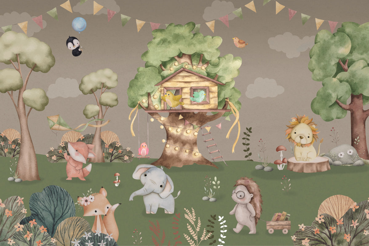 Playful Forest Glade Wall Mural in your room — zoomed