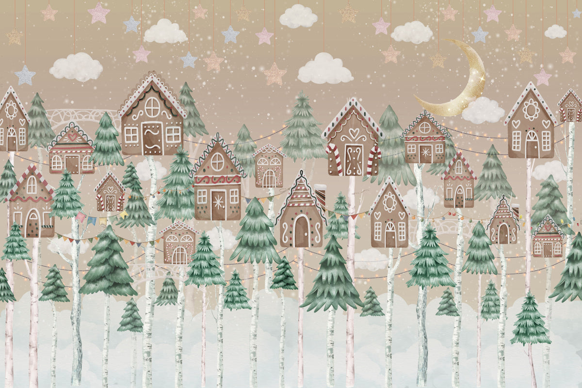 Winter Village Charm Wall Mural in your room