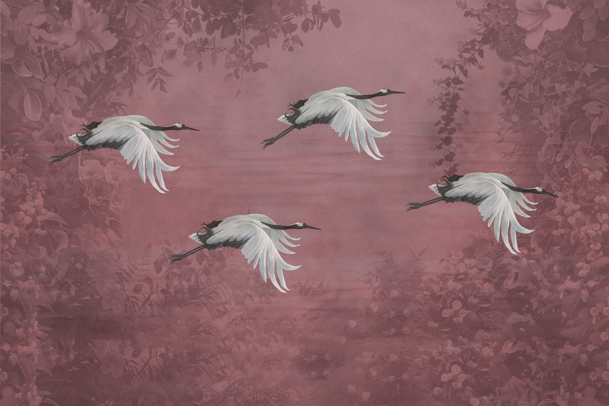 Crimson Crane Flight Wall Mural
