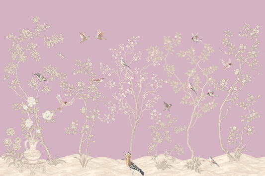 Birds & Bloom on Mauve Wall Mural