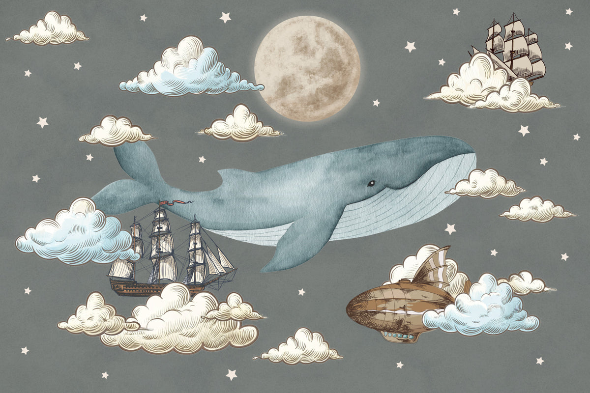 Whimsical Skybound Wall Mural in your room — zoomed