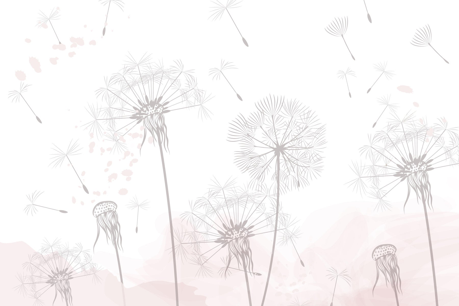 The design features delicate, floating elements like dandelion seeds or feathers.

