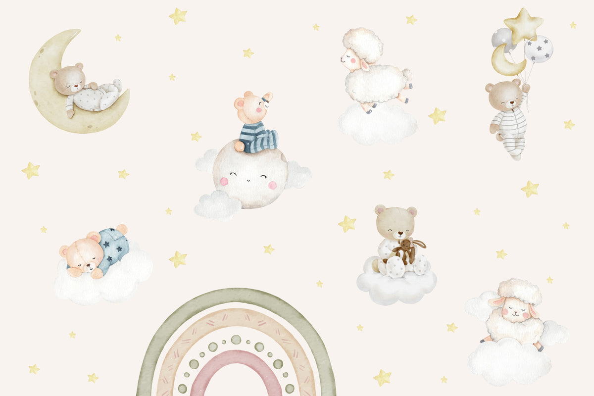 Sweet Dreams Rainbow Nursery Wall Mural in your room — zoomed