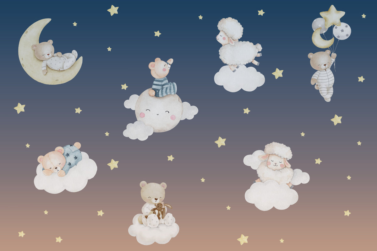Moonlit Slumber Party Bears and Sheep Wall Mural in your room
