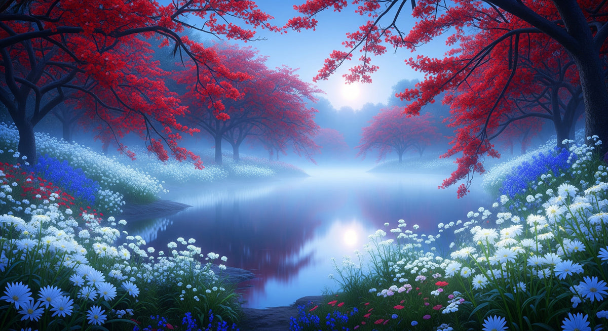 Crimson Dreams Lake Wall Mural in your room