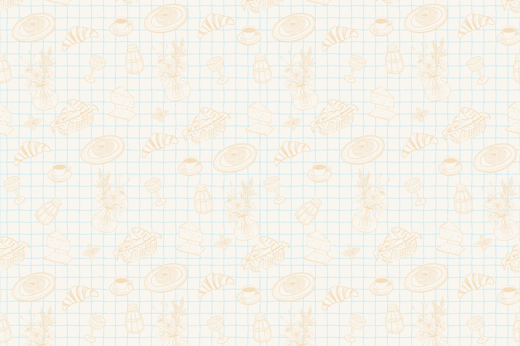 A peaceful wall mural with a whimsical, hand-drawn design.

