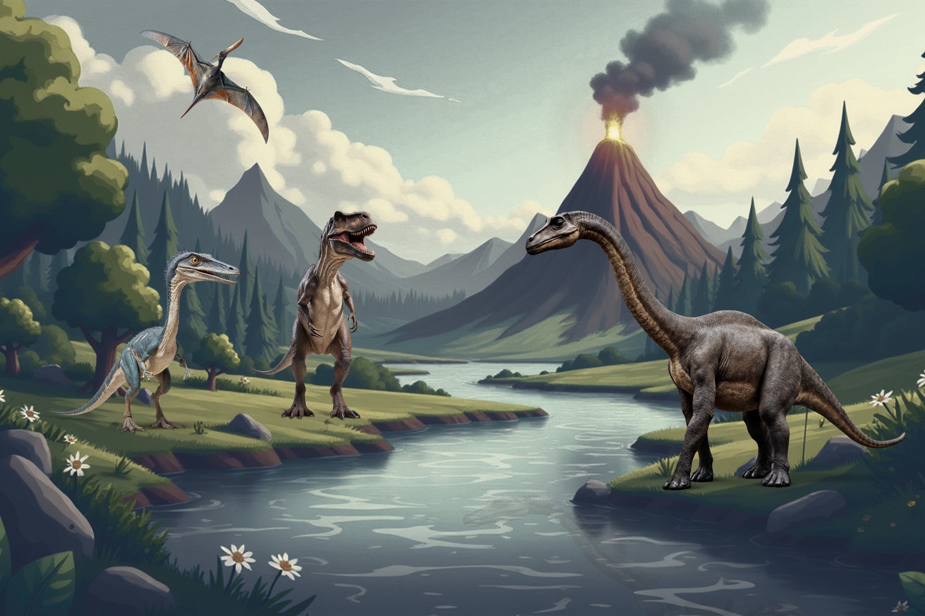 Dino River Valley Wall Mural