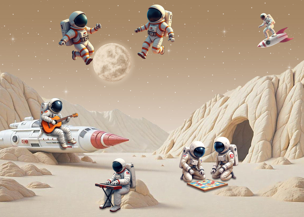 Moon Tunes Cosmic Crew Wall Mural in your room — zoomed