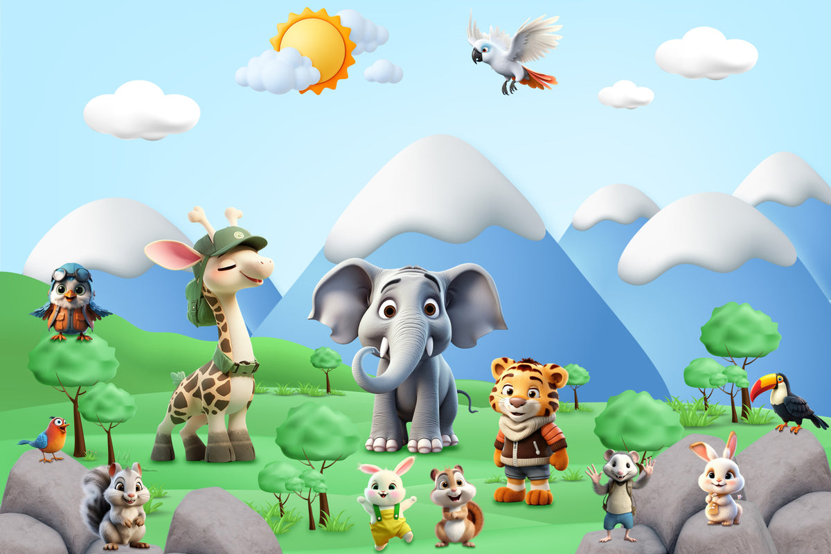 Cartoon Animals Adventure Wall Mural in your room