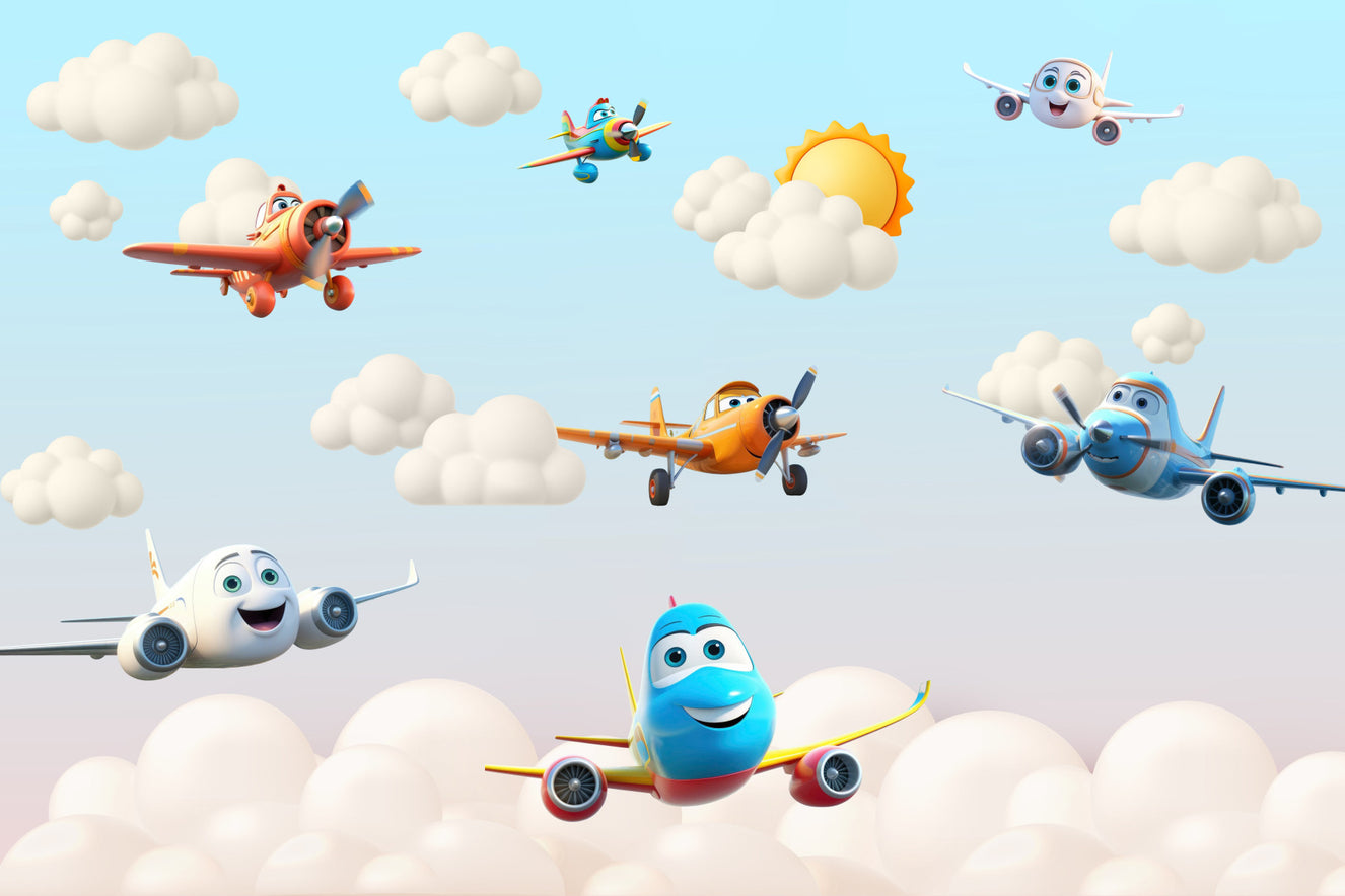Happy Skies Airplane Fun Wall Mural
