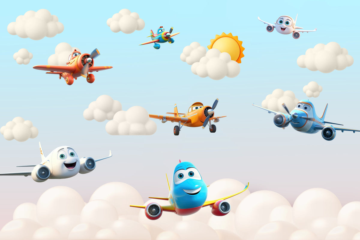 Happy Skies Airplane Fun Wall Mural in your room
