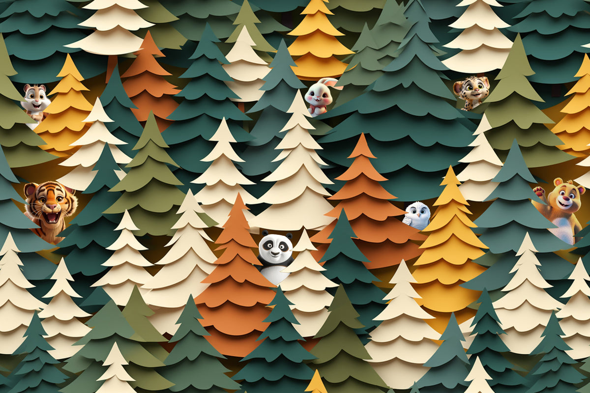 Woodland Peek-a-Boo Wall Mural in your room — zoomed