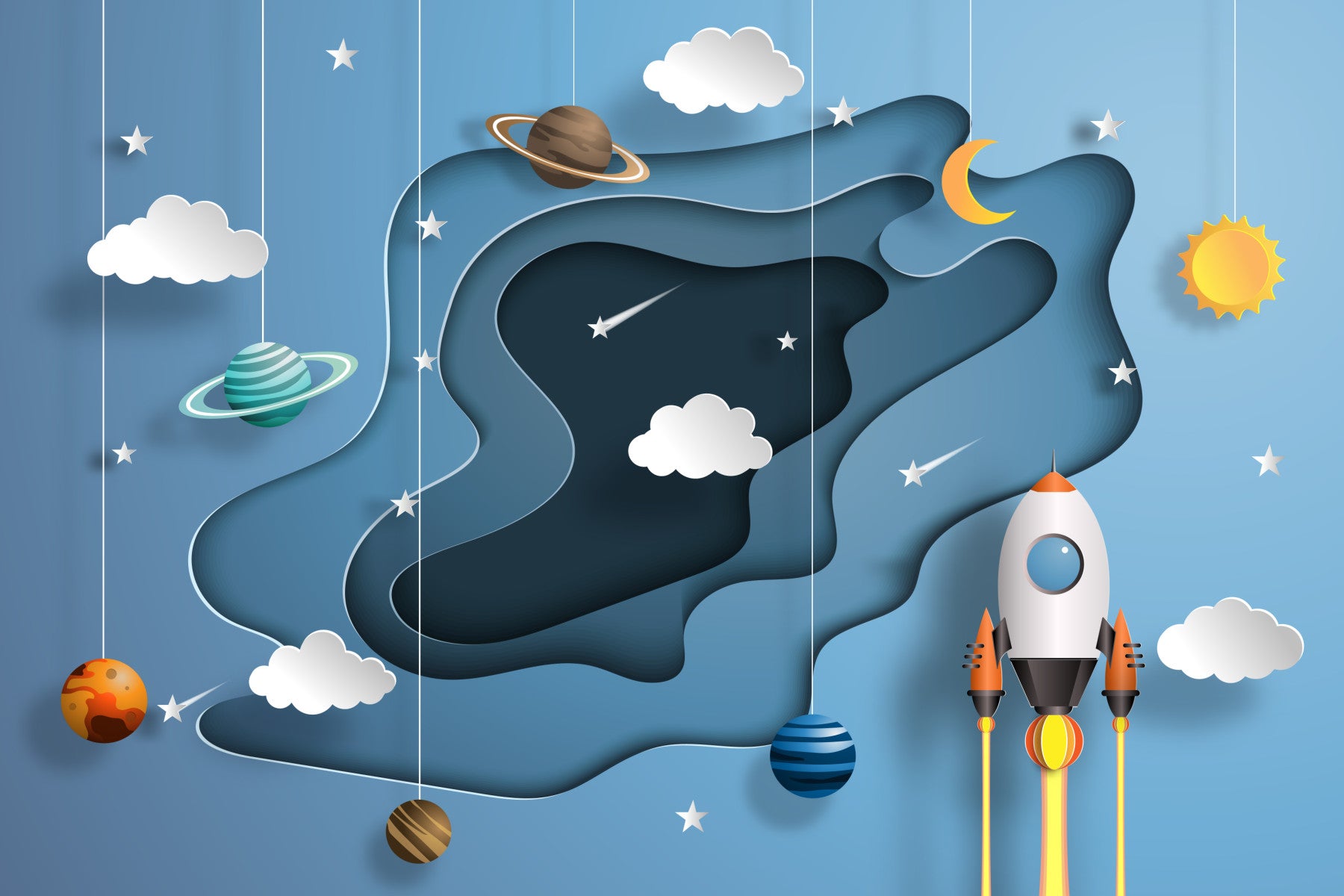 Cosmic Voyage Wall Mural in your room — zoomed