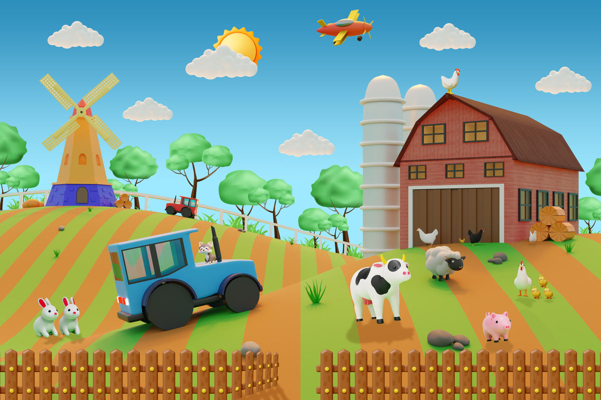 Cartoon Farm Fun Wall Mural in your room