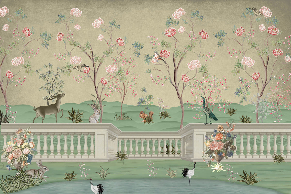 Flora & Fauna Mural Wall Mural in your room — zoomed