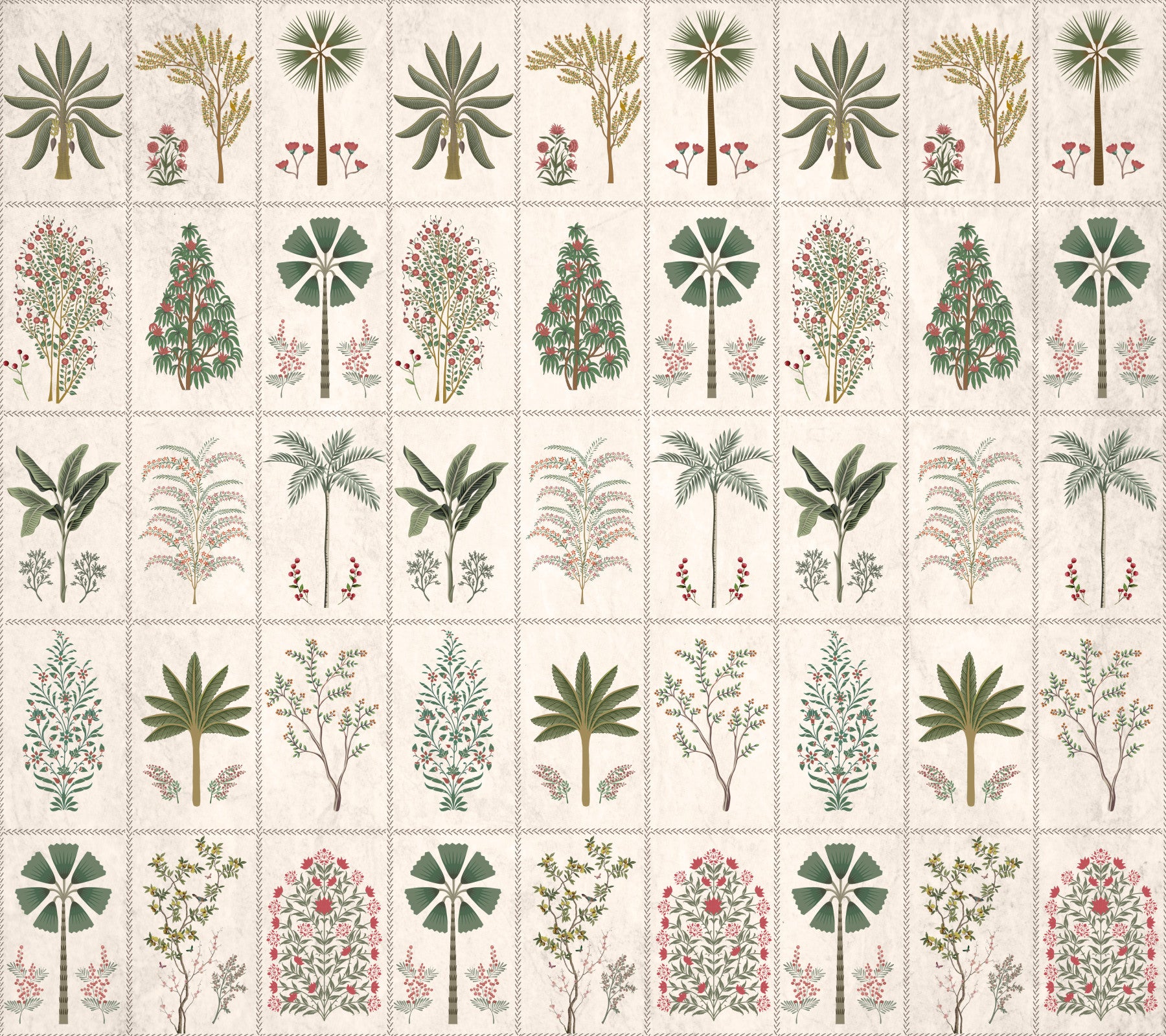 Botanical Block Print Wall Mural in your room — zoomed