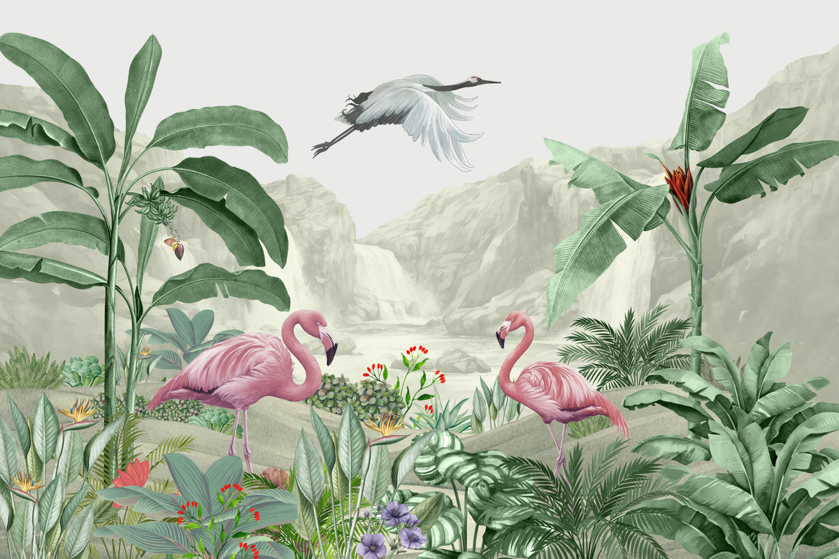 Flamingo Waterfall Dream Wall Mural in your room