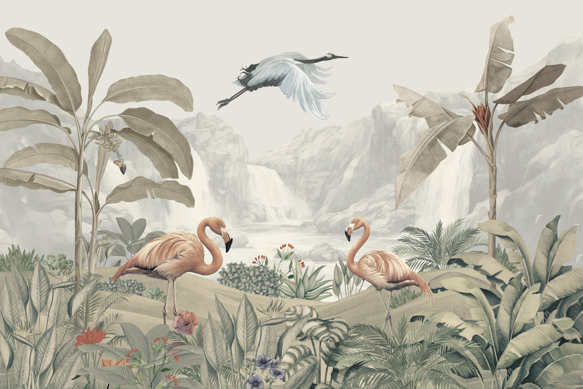 Tranquil Flamingo Paradise Wall Mural in your room