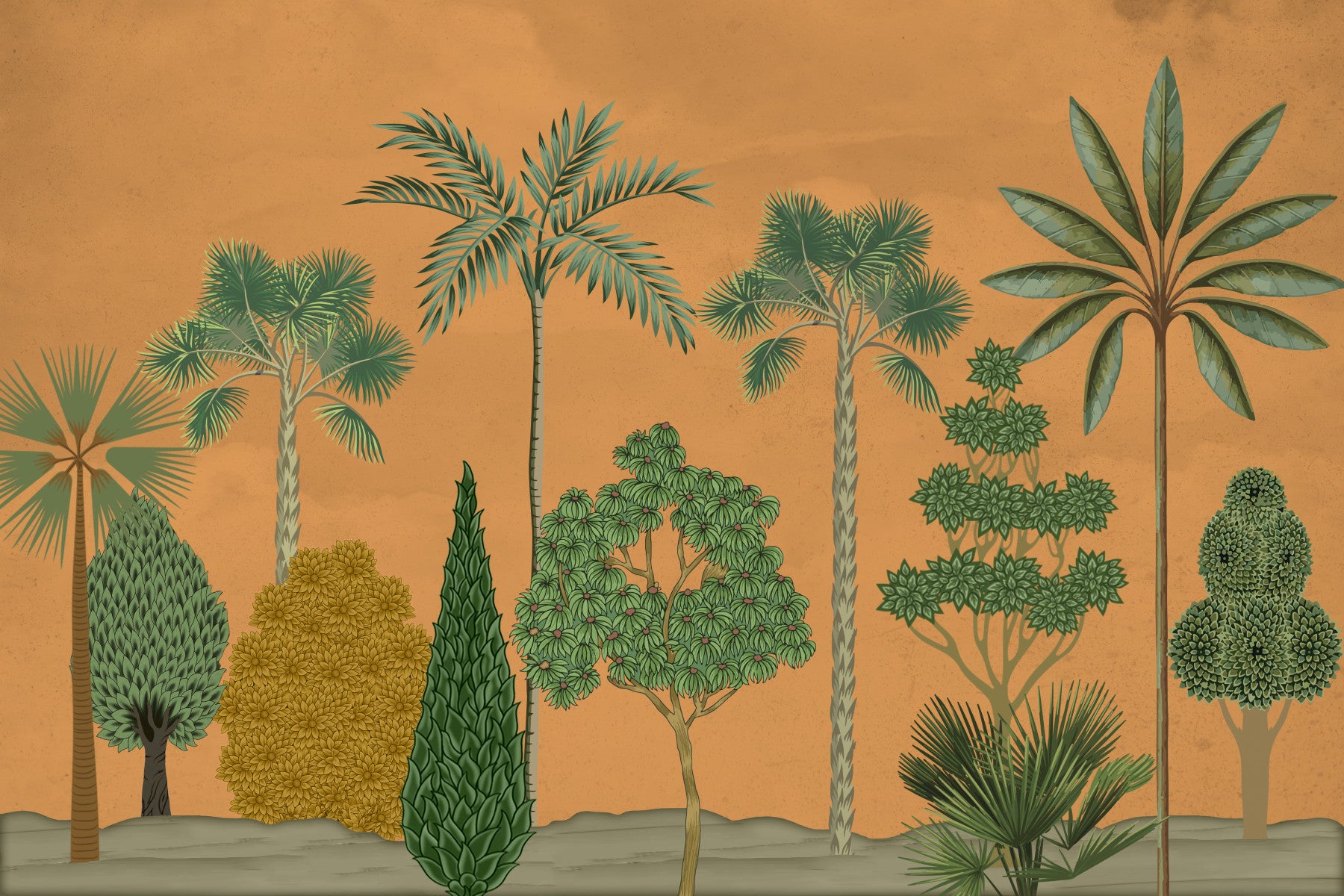 Earthy Palm Wall Mural in your room — zoomed