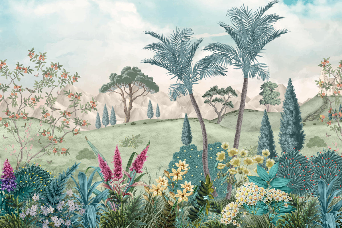 Gentle Palms Botanical Escape Wall Mural in your room — zoomed