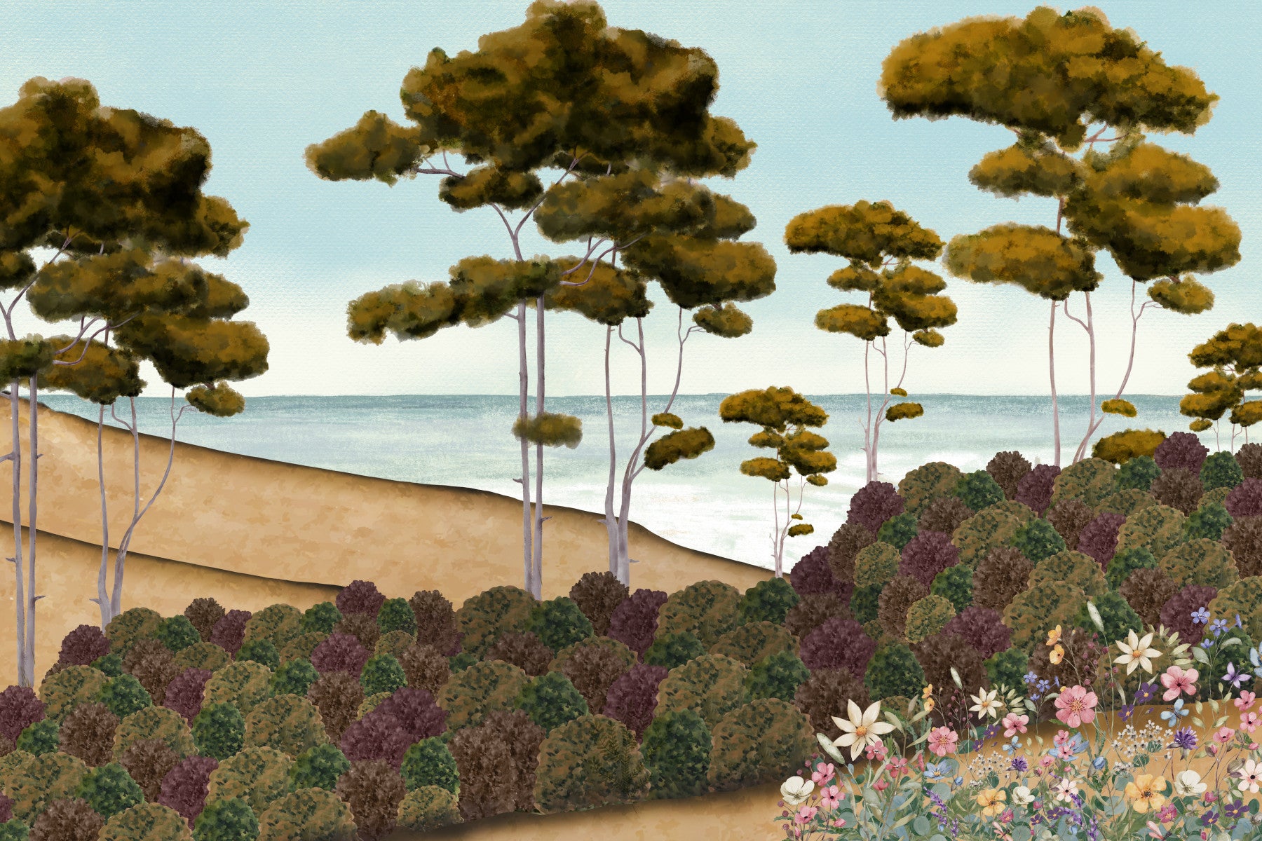 Coastal Grove Serenity Wall Mural