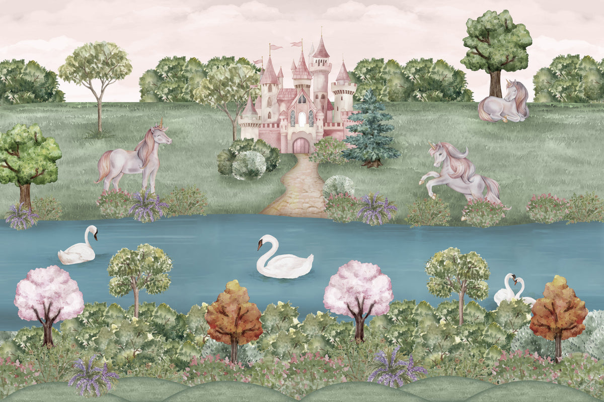 Unicorn Castle Dreamland Wall Mural in your room — zoomed