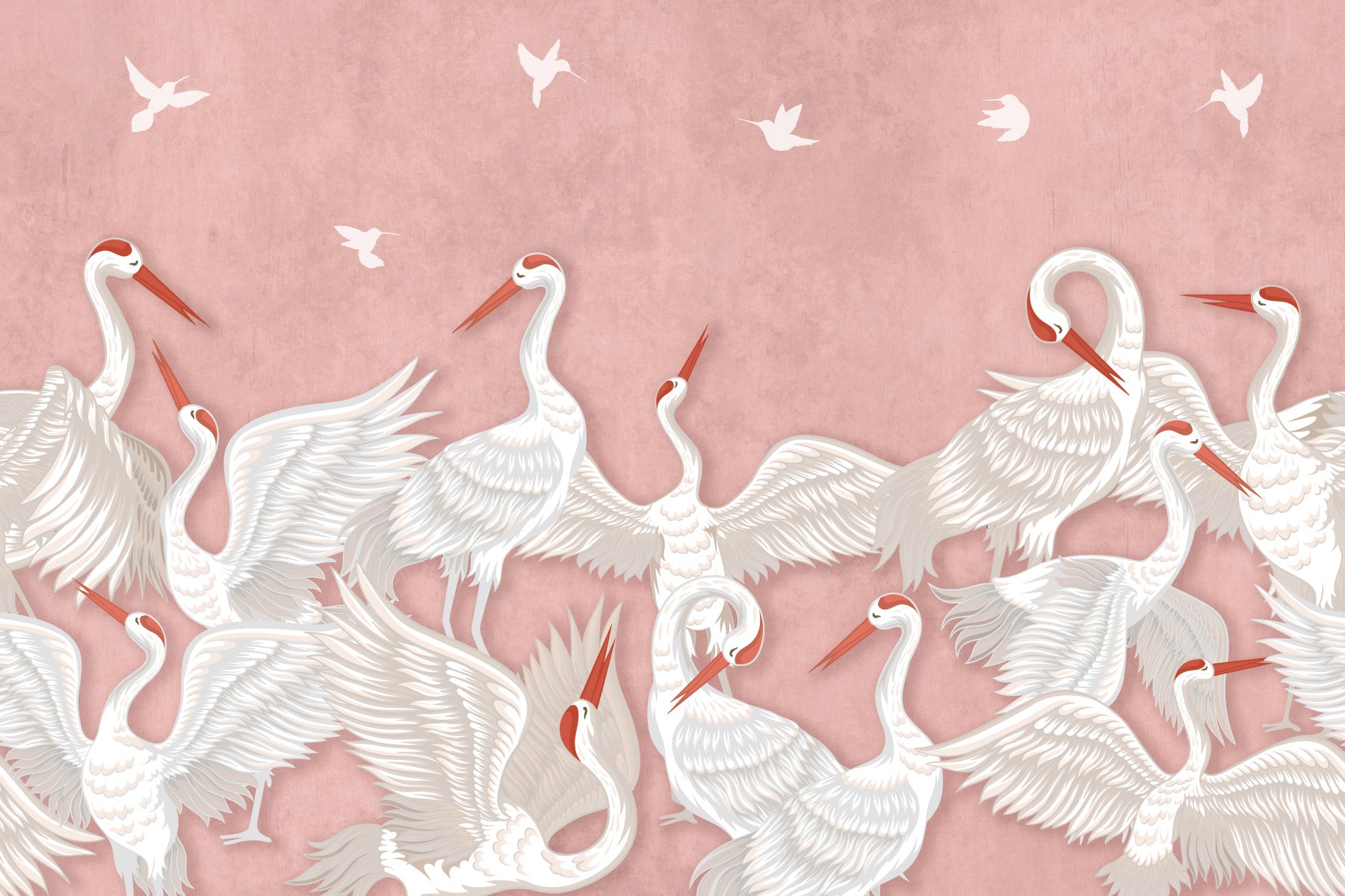 Blush Cranes Take Flight Wall Mural